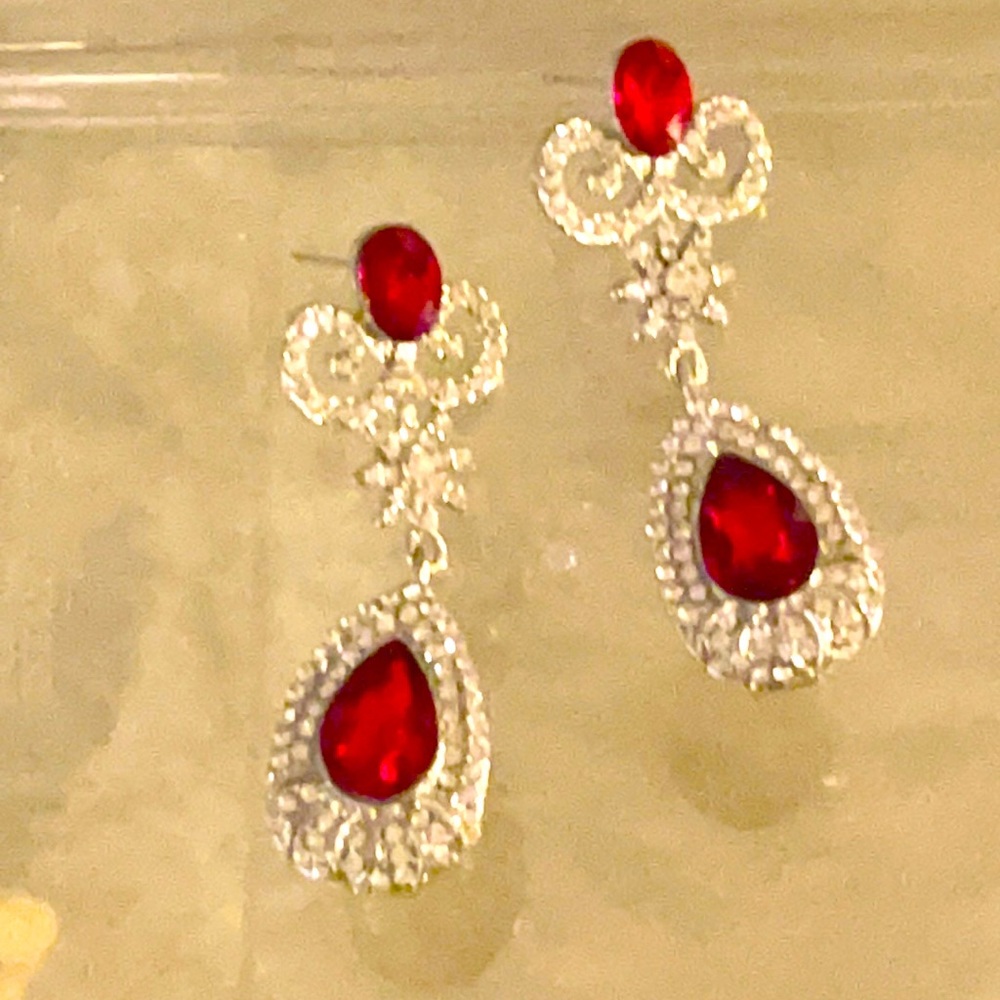 Red Dangle Earrings pierced Bridal